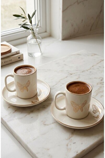 evinbizden Porcelain Sparkle Pattern Coffee Cup Set for 2 People, 4 Pieces