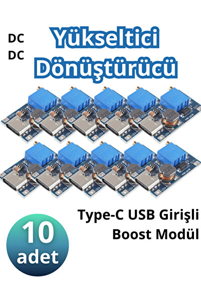 RoboPazar 10-adet Type-C Step-Up Boost DC-DC Dönüştürücü (MT3608, Ayarlanabilir)