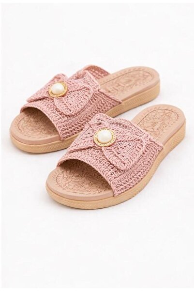 PAPUCUMUN DÜNYASI Ψάθινες πλεκτές γυναικείες παντόφλες, παντόφλες για το σπίτ...