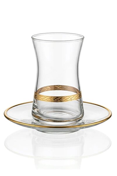 Layan Home Bracelet Gold Gilded 12 Piece Glass Tea Set for 6 People