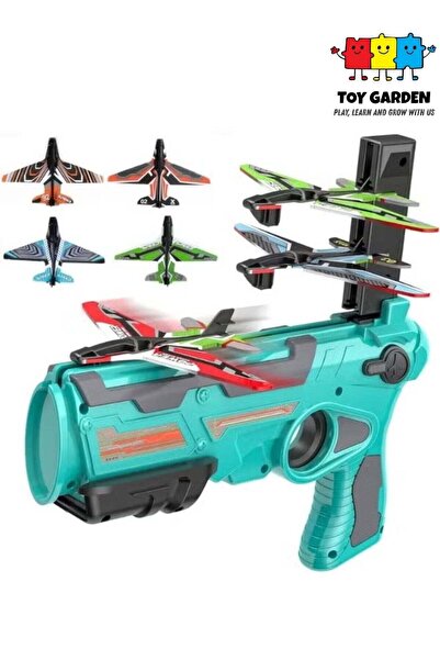 TOY GARDEN Assorted Color Airplane Launcher Gun Toy with 4 Foam Glider Planes
