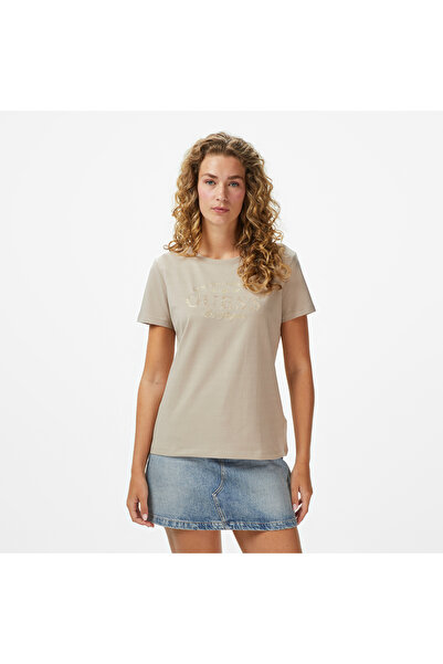 Guess Marina Slim Fit Kadın Bej T-Shirt
