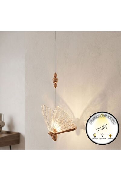 bella lighting Lüks Gold Sarı Kanatlı Tasarım Tekli Sarkıt Avize 3 Renk Ledli...