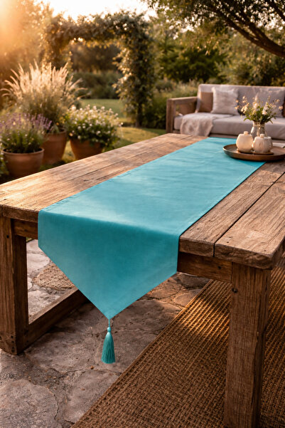 Econice Turquoise Duck Linen Decorative Runner 40 X 140 cm