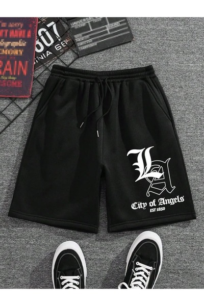 CLASSY.MODA Unisex γραφικά τυπωμένα μαύρα σορτς Streetwear Άνετη εφαρμογή