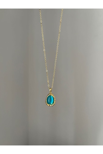 Rose and Light Oval Taş Kolye - Gold