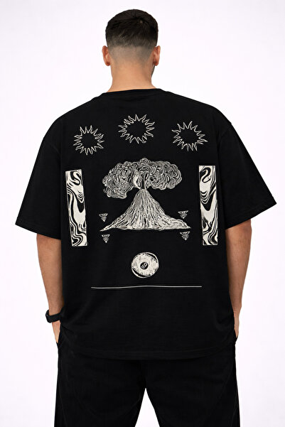 Nulivez Unisex Oversize T-Shirt with Back Print Volcano Graphic Pattern Stree...