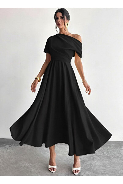 DRESSIFY WOMEN’S FASHION Γυναικείο φόρεμα με κοντό μανίκι, πλισέ στον ώμο, μα...