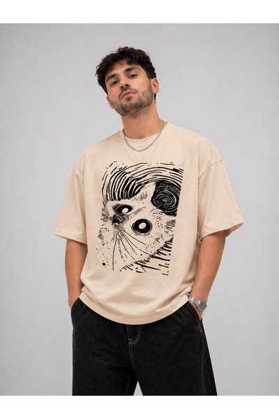 Nulivez Unisex Oversize T-Shirt Cat Graphic Printed Streetwear Comfortable Fi...