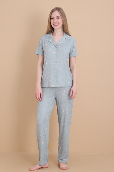 Wordex MRN 9512 Γυναικείο σετ πιτζάμες με κοντό μανίκι και υφασμάτινα κουμπιά...