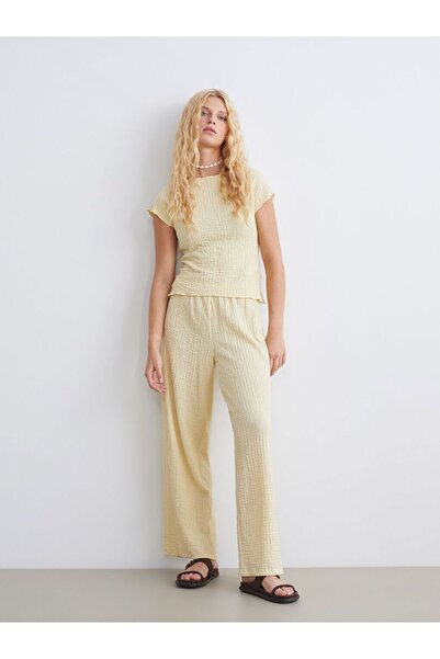 LC Waikiki Xside Yellow Elastic Waist Textured Women's Trousers