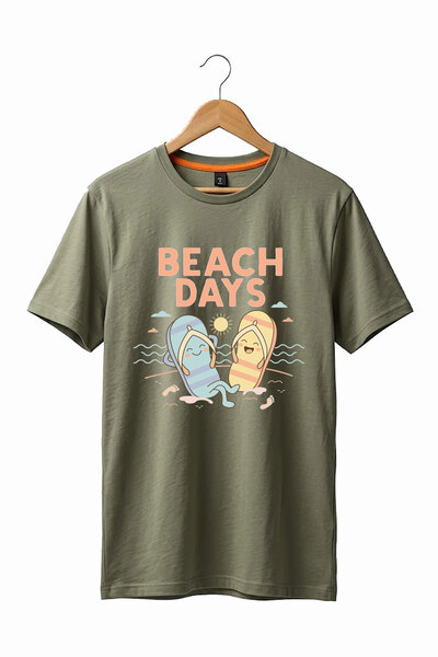 onsrawear تي شيرت أساسي للجنسين مطبوع عليه شعار Beach Days ذو طابع شاطئي للعط...