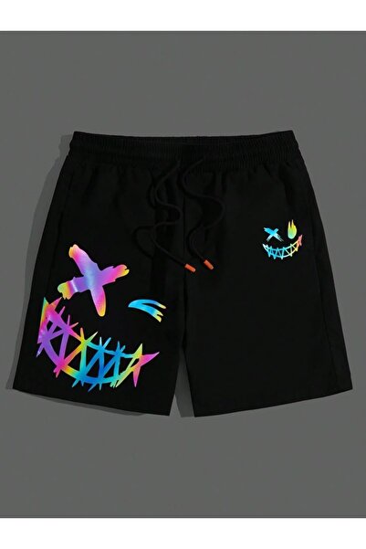 CLASSY.MODA Unisex γραφικά τυπωμένα μαύρα σορτς Streetwear Άνετη εφαρμογή