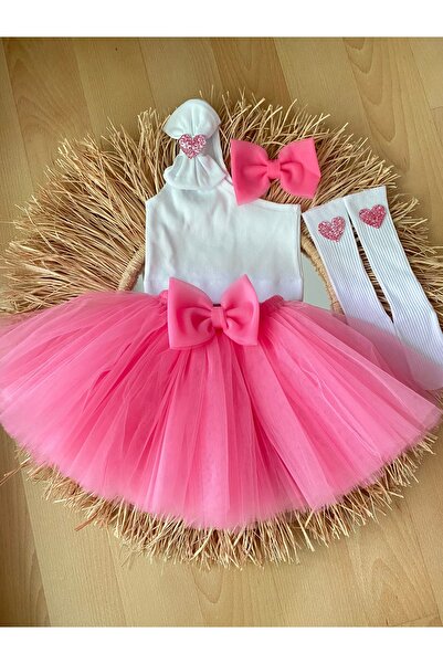 EBRU ÖZÖRGÜCÜ Κοριτσίστικο σετ φούστας τούτου σε ροζ χρώμα με καρδιές