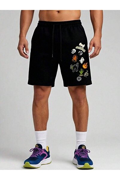 CLASSY.MODA Unisex γραφικά τυπωμένα μαύρα σορτς Streetwear Άνετη εφαρμογή