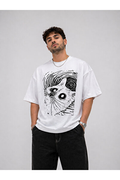 Nulivez Unisex Oversize T-Shirt Cat Graphic Printed Streetwear Comfortable Fi...