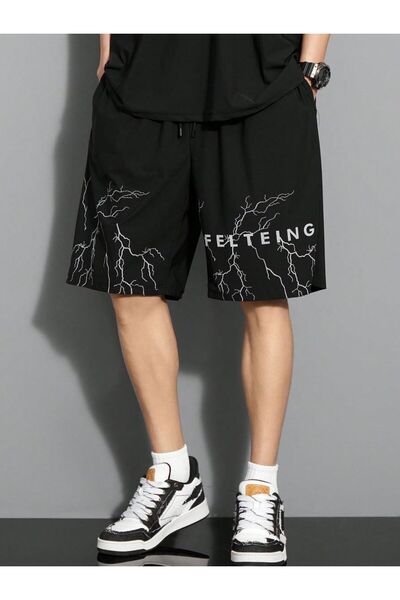 CLASSY.MODA Unisex γραφικά τυπωμένα μαύρα σορτς Streetwear Άνετη εφαρμογή