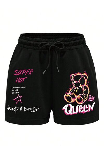 CLASSY.MODA Unisex γραφικά τυπωμένα μαύρα σορτς Streetwear Άνετη εφαρμογή