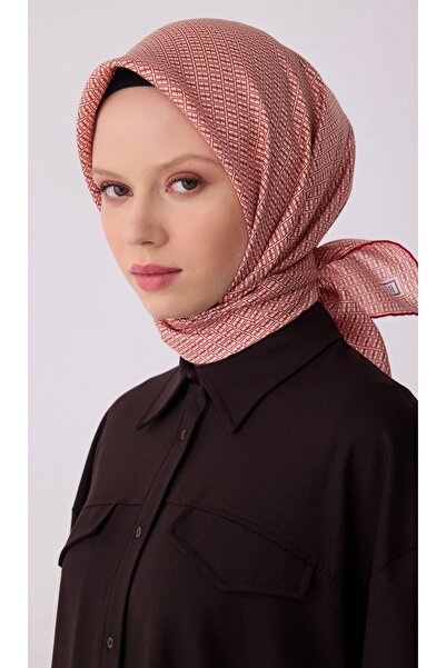 Belli Kırmızı Monogram Desen %100 Twill İpek Eşarp 4321-83
