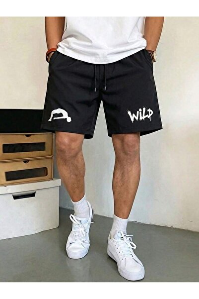 CLASSY.MODA Unisex γραφικά τυπωμένα μαύρα σορτς Streetwear Άνετη εφαρμογή