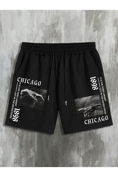 CLASSY.MODA Unisex γραφικά τυπωμένα μαύρα σορτς Streetwear Άνετη εφαρμογή