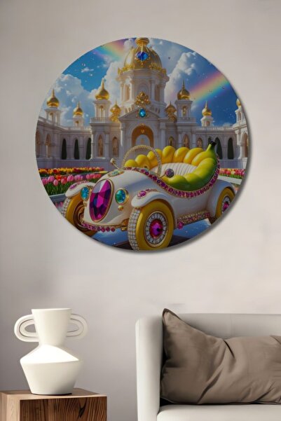 Teona Ahşap Στρογγυλό διακοσμητικό ξύλινο τραπέζι με ελαιογραφία αυτοκινήτου ...