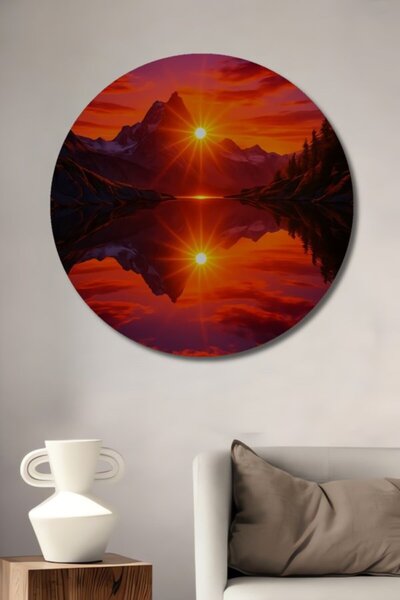 Teona Ahşap Στρογγυλό Μεγαλοπρεπές Ηλιοβασίλεμα και Ορεινό Τοπίο Ξύλινο Διακο...