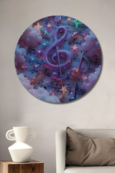 Teona Ahşap Στρογγυλή ουράνια μουσική νότα και αστέρια με ελαιογραφία, διακοσ...