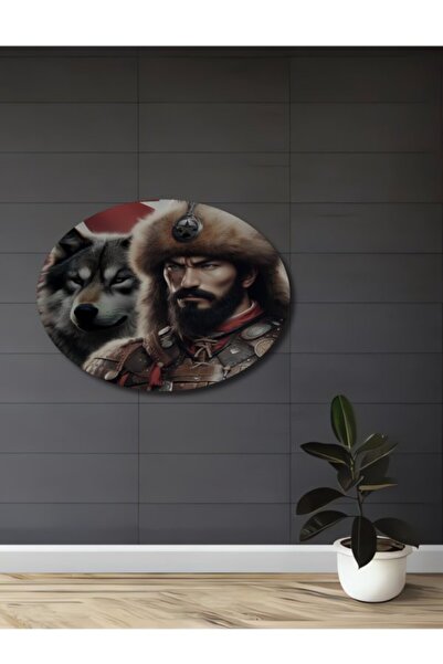 Teona Ahşap Διακοσμητικό ξύλινο τραπέζι με ελαιογραφία με θέμα τον πολεμιστή ...