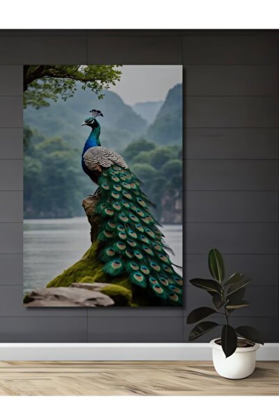 Teona Ahşap Μεγαλοπρεπής Ξύλινη Διακοσμητική Ζωγραφική με Ελαιογραφία Παγώνι,...