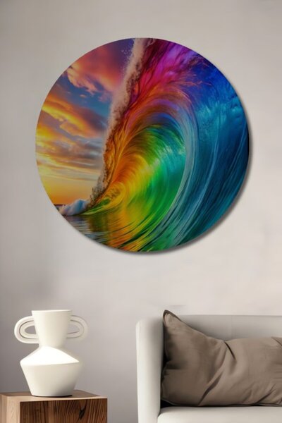 Teona Ahşap Στρογγυλό Ξύλινο Διακοσμητικό Τραπέζι με Σχέδιο Κυματιστής Ουράνι...