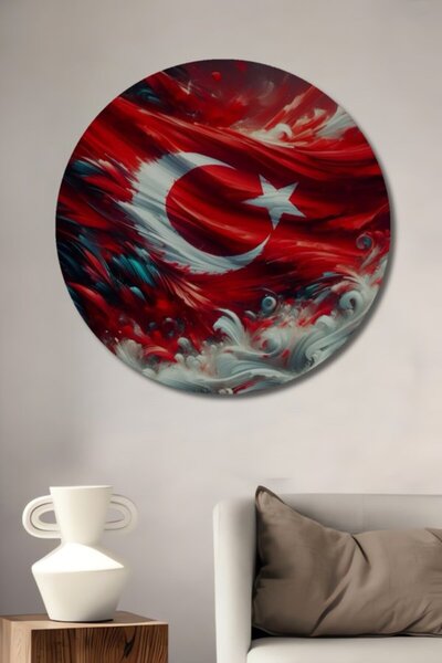 Teona Ahşap Στρογγυλή Τουρκική Σημαία Αφηρημένη Έκρηξη Παράσταση Ελαιογραφίας...