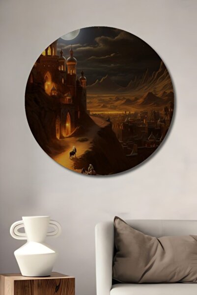 Teona Ahşap Στρογγυλό Ξύλινο Διακοσμητικό Πίνακα με Ελαιογραφία με θέμα το Αρ...