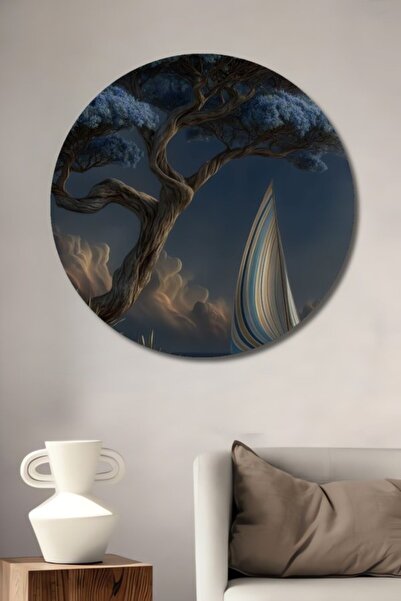 Teona Ahşap Στρογγυλό ξύλινο διακοσμητικό τραπέζι με εμφάνιση ελαιογραφίας, μ...