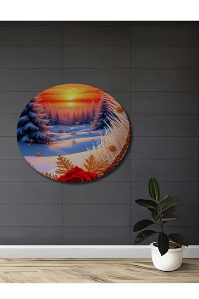 Teona Ahşap Ξύλινο διακοσμητικό τραπέζι με θέμα τον Χειμερινό Ήλιο και το Κόκ...