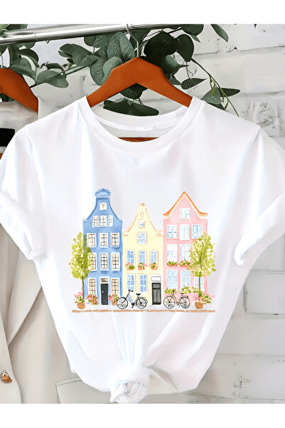 gencerco Μπλουζάκι Premium Oversize με στάμπα Colorful Houses