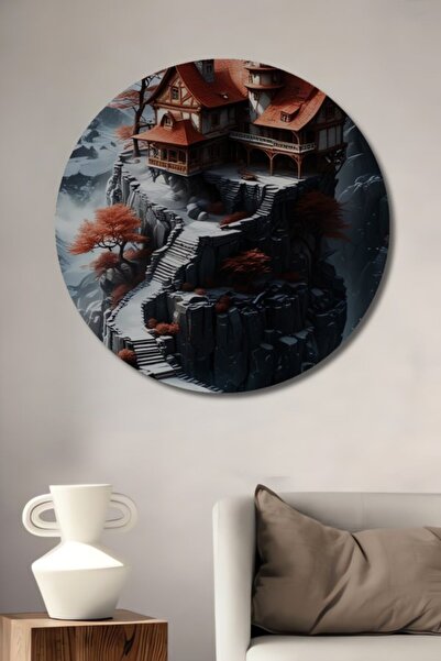 Teona Ahşap Στρογγυλό Ξύλινο Διακοσμητικό Τραπέζι με Ακουαρέλα Αποκαλυπτικής ...