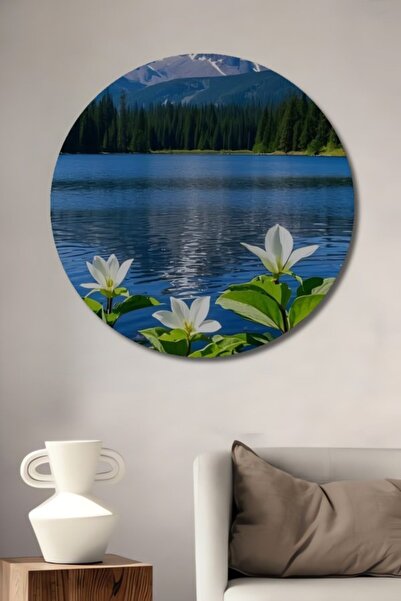 Teona Ahşap Στρογγυλό τραπέζι με σκηνικό βουνού και λίμνης, διακοσμητικό ξύλι...