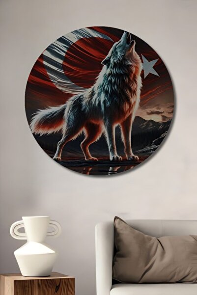 Teona Ahşap Στρογγυλό ξύλινο διακοσμητικό τραπέζι με ελαιογραφία με σημαία αλ...