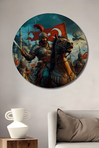 Teona Ahşap Στρογγυλό ξύλινο διακοσμητικό πίνακα με ελαιογραφία του Φατίχ Σου...