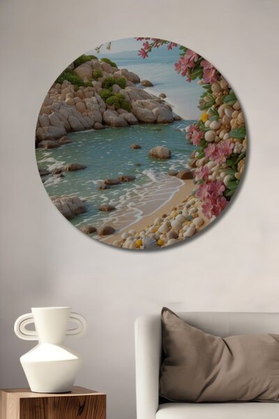 Teona Ahşap Στρογγυλό Ξύλινο Διακοσμητικό Τραπέζι με Θέμα Θαλάσσια Λουλούδια ...