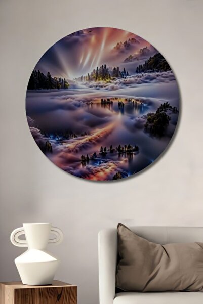 Teona Ahşap Στρογγυλό Ξύλινο Διακοσμητικό Πίνακα Ψηφιακής Τέχνης με Αντανάκλα...