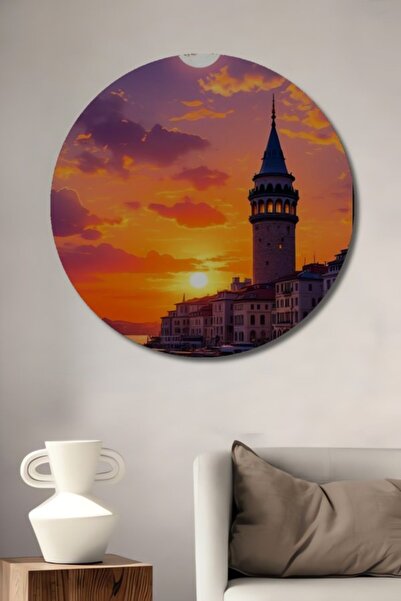 Teona Ahşap Στρογγυλό Ξύλινο Διακοσμητικό Τραπέζι με θέμα τον Πύργο του Γαλατ...