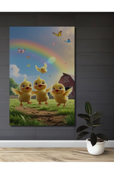 Teona Ahşap Ξύλινο διακοσμητικό τραπέζι με ελαιογραφία με χαρούμενα νεοσσούς,...