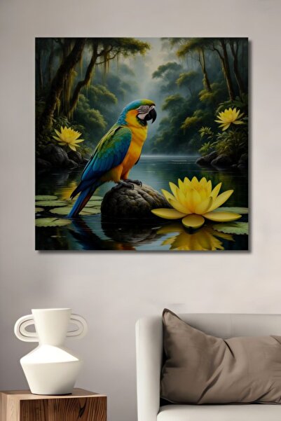 Teona Ahşap Πολύχρωμος παπαγάλος και νούφαρα, ξύλινο διακοσμητικό τραπέζι με ...