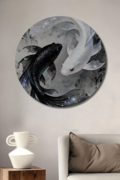 Teona Ahşap Στρογγυλό Μαύρο και Λευκό Ξύλινο Διακοσμητικό Τραπέζι με εμφάνιση...