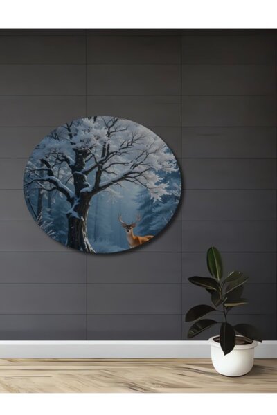 Teona Ahşap Ξύλινο διακοσμητικό τραπέζι με ελάφια και δέντρα σε χειμερινό δάσ...