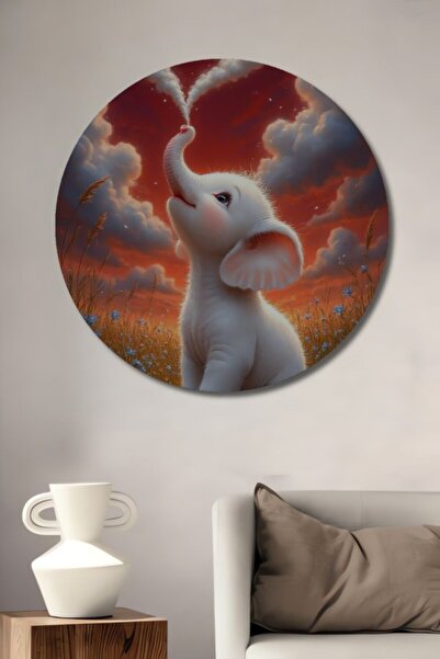 Teona Ahşap Στρογγυλό Ξύλινο Διακοσμητικό Πίνακα με Καρδιά Ελέφαντα, Σύννεφο,...