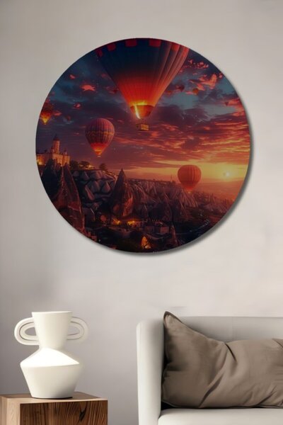 Teona Ahşap Στρογγυλό διακοσμητικό ξύλινο τραπέζι με ελαιογραφία με θέμα το α...