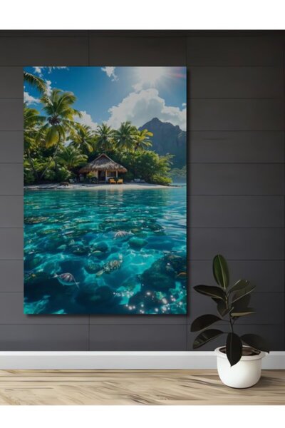 Teona Ahşap Tropik Paradise Ξύλινο Διακοσμητικό Τραπέζι με Εκτύπωση για Σπίτι...